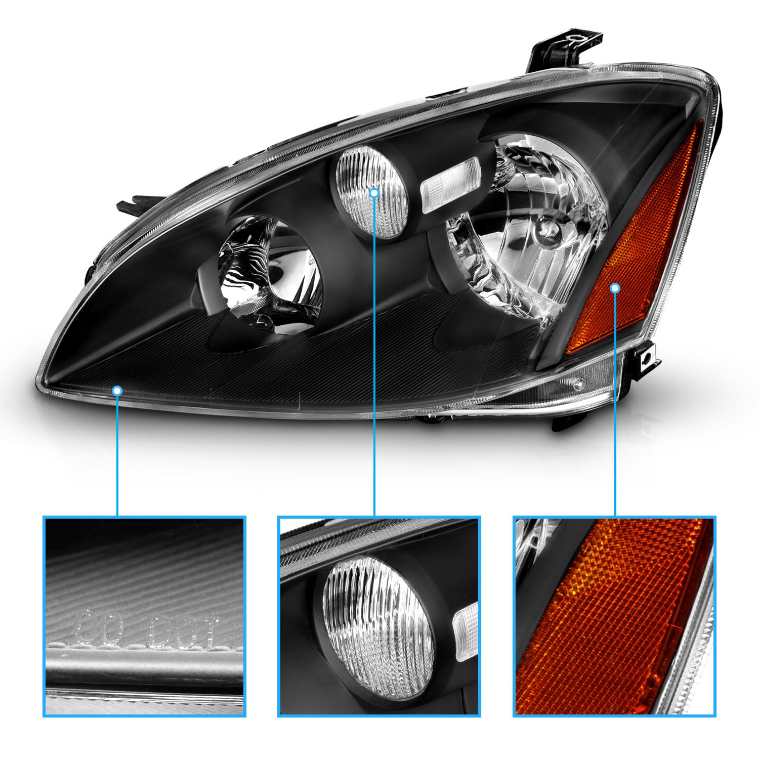 NISSAN ALTIMA 02-04 HEADLIGHTS CRYSTAL BLACK AMBER