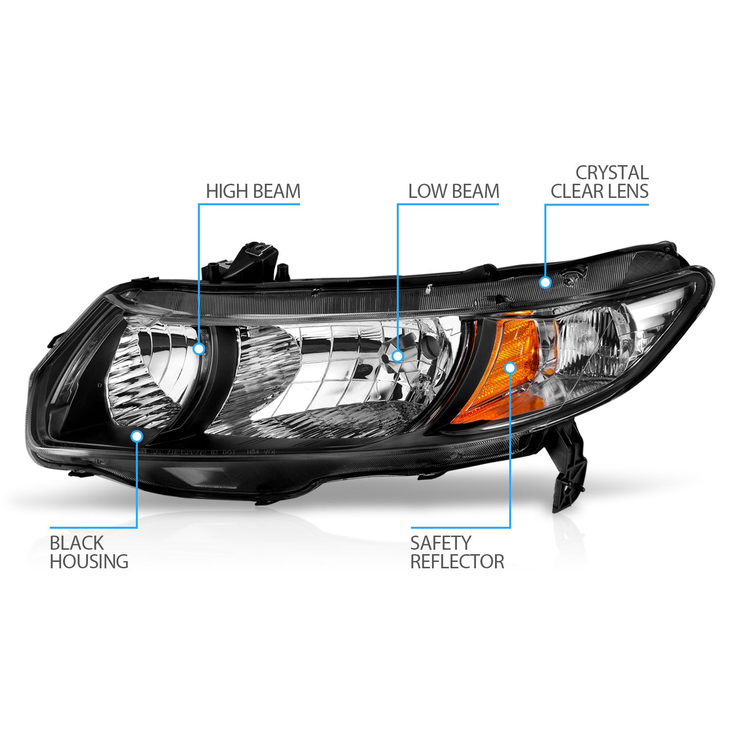 HONDA CIVIC 06-09 2DR HEADLIGHTS BLACK AMBER (OE REPLACEMENT)