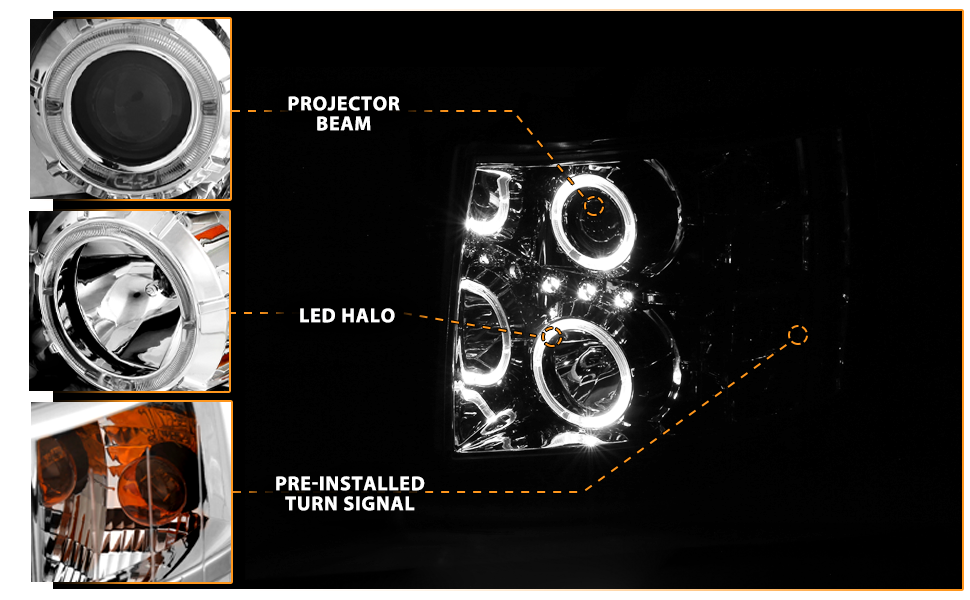 CHEVY SILVERADO 07-13 PROJECTOR HEADLIGHTS CHROME CLEAR