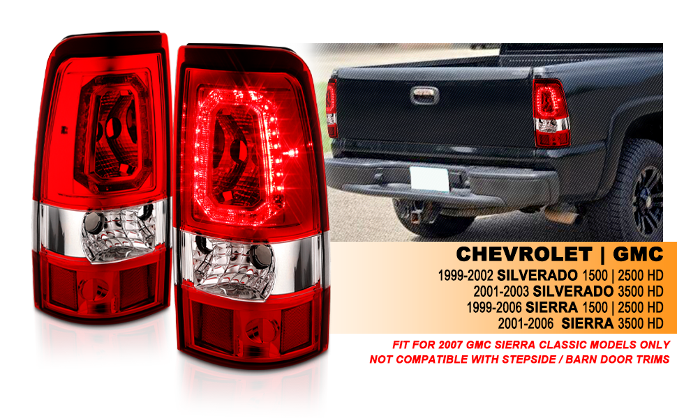 GMC SIERRA 99-07/CHEVY SILVERADO 99-03 (1500/2500 SERIES 99-02 & 3500 SERIES 2003) LED TAIL LIGHTS RED COLOR LIGHT BAR RED LENS (3 HOLE)