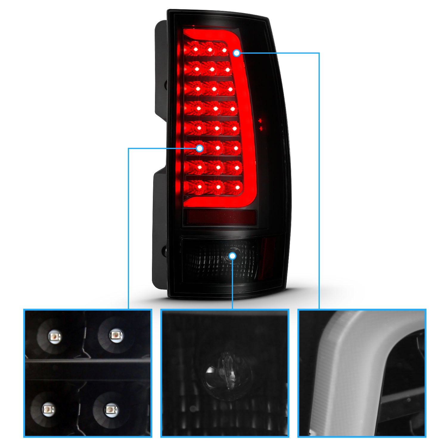 CHEVY TAHOE/SUBURBAN 07-14 LED TAIL LIGHTS BLACK HOUSING SMOKE LENS W/ C LIGHT BAR