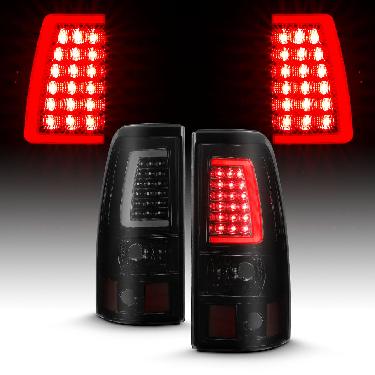 CHEVY SILVERADO 03-07 (1500/2500 SERIES 2003 & 1500/2500/3500 SRW SERIES LED TAIL LIGHTS BLACK HOUSING SMOKE LENS W/ C LIGHT BAR (3 HOLE)
