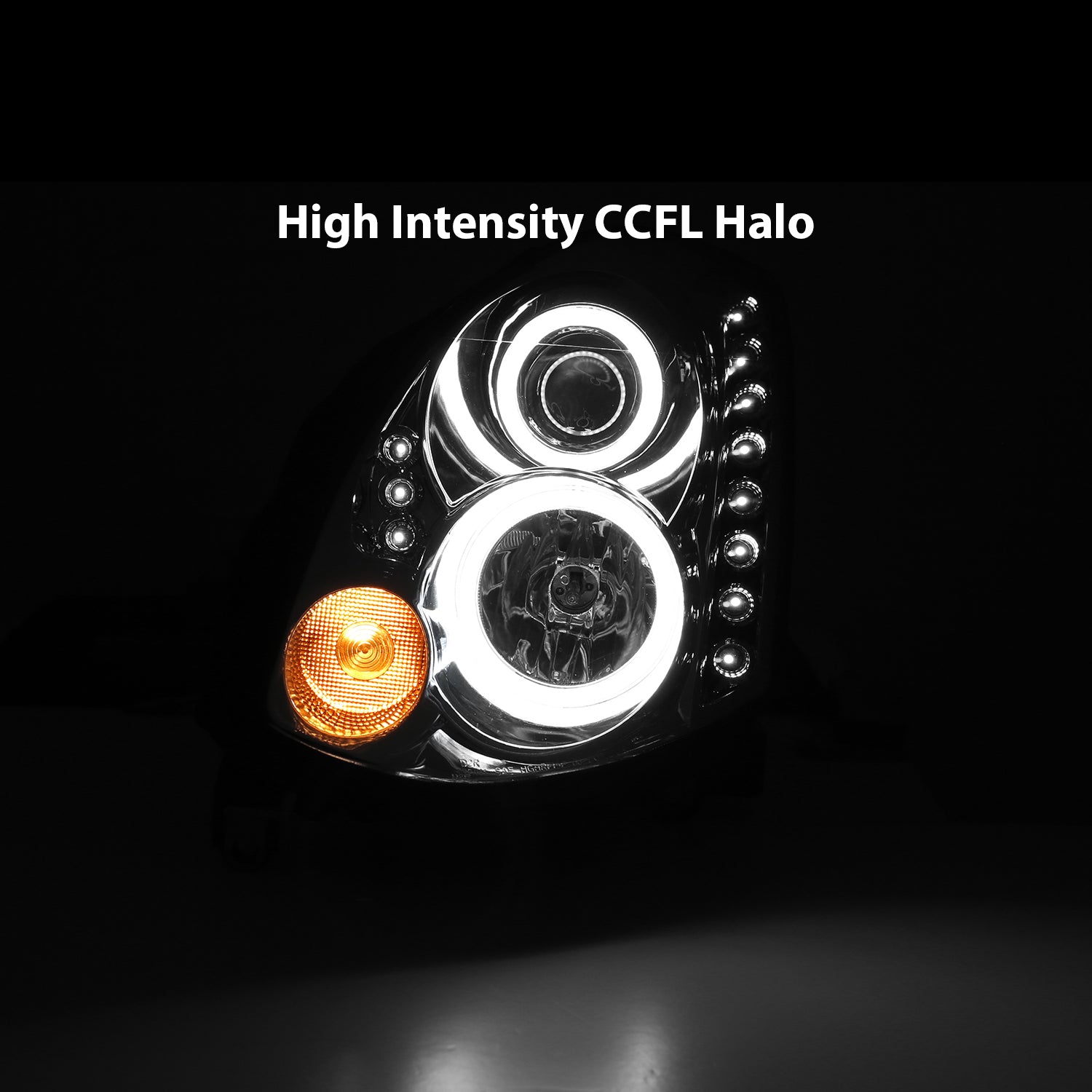 INFINITI G35 03-07 2DR HEADLIGHTS CHROME PROJECTOR CLEAR HALO (OEM HID COMPATIBLE) (RX HALO)