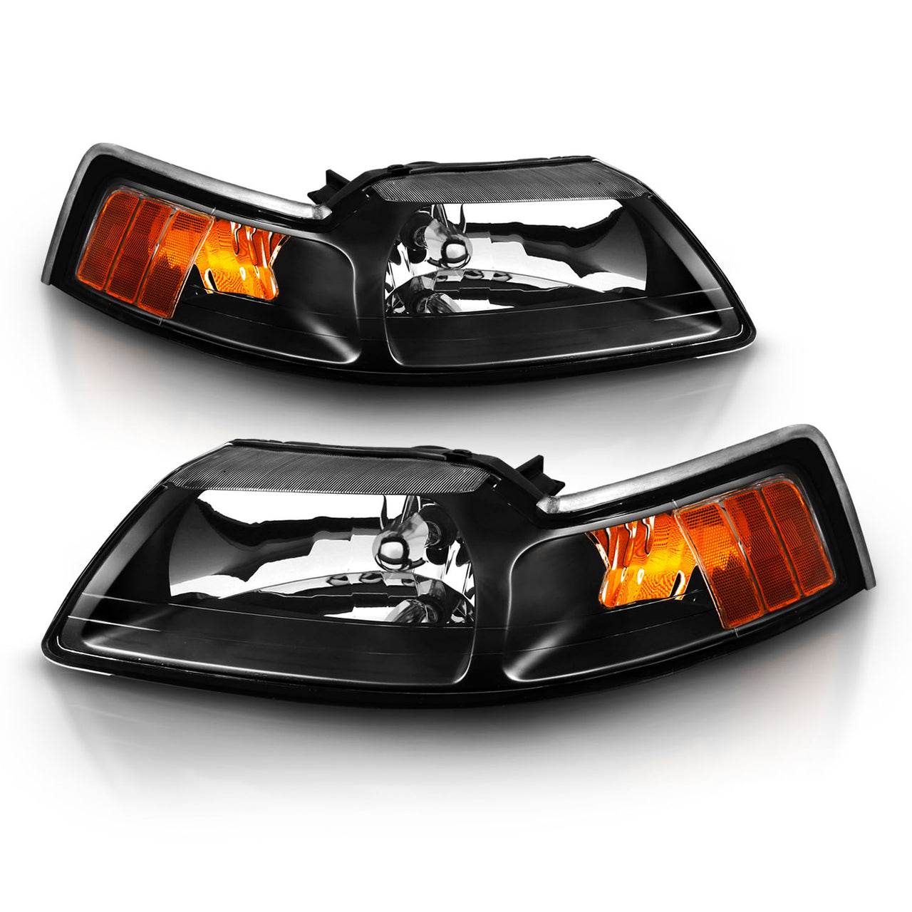 FORD MUSTANG 99-04 CRYSTAL HEADLIGHTS BLACK AMBER