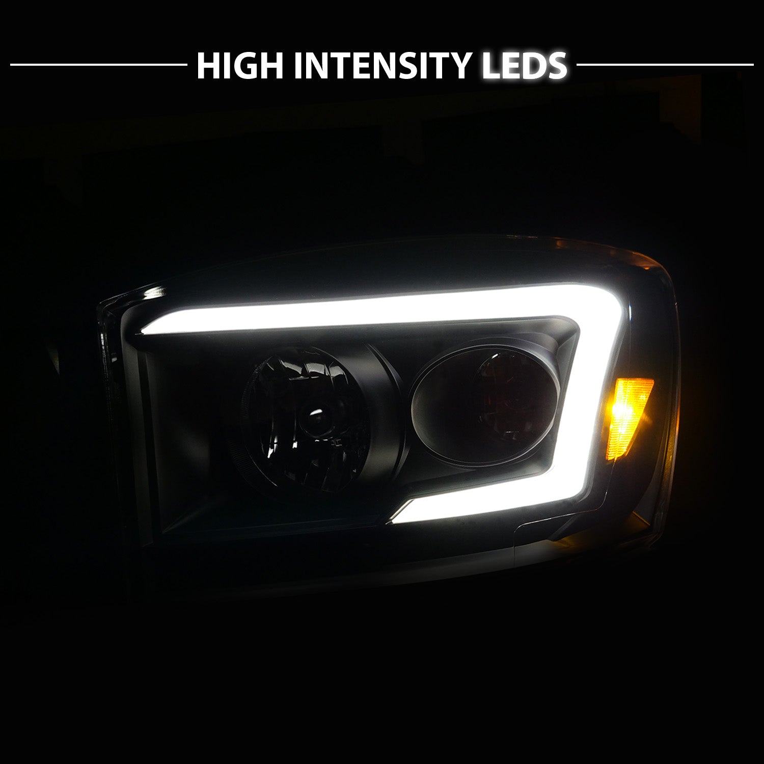 DODGE RAM 1500 06-08/ 2500/3500 06-09 BLACK HEADLIGHTS AMBER (W/ C LIGHT BAR)