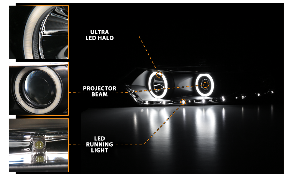 ACURA TSX 09-10 PROJECTOR HEADLIGHTS HALO BLACK CLEAR AMBER (OEM HID COMPATIBLE) (RX HALO)