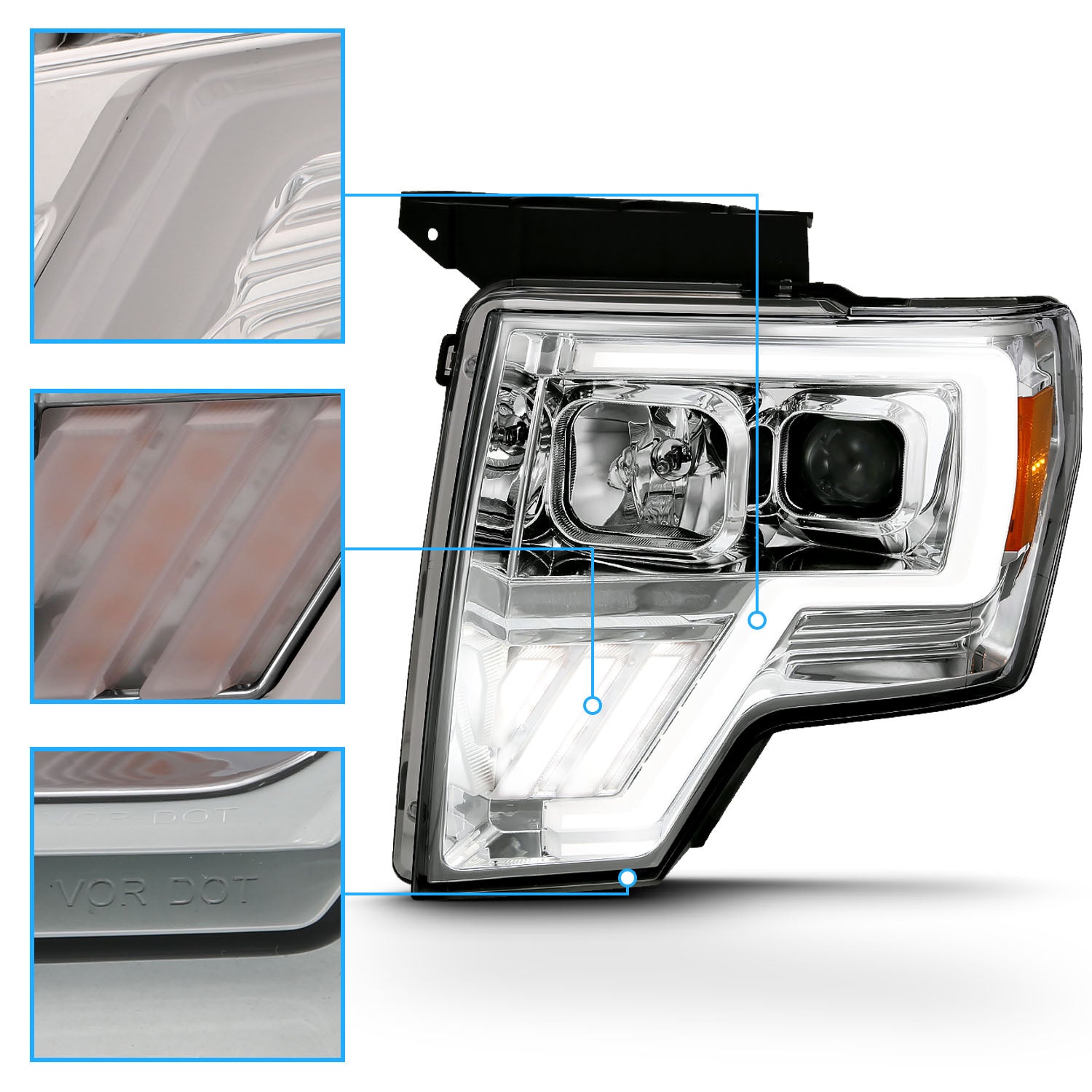 FORD F-150 09-13 PROJECTOR LIGHT BAR STYLE SWITCHBACK HEADLIGHTS G4 CHROME AMBER