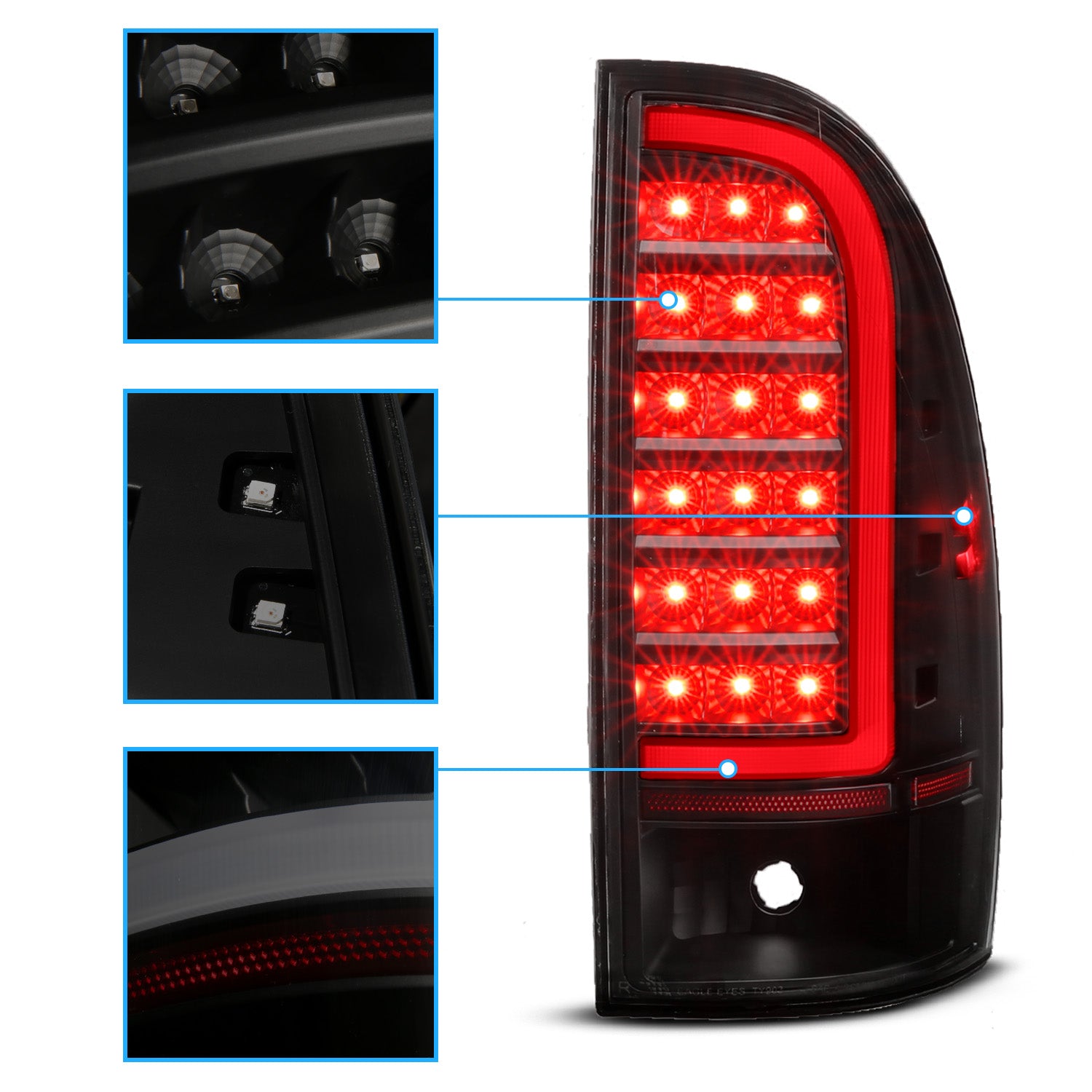 TOYOTA TACOMA 05-15 LED TAIL LIGHTS BLACK HOUSING SMOKE LENS (W/ C LIGHT BAR)