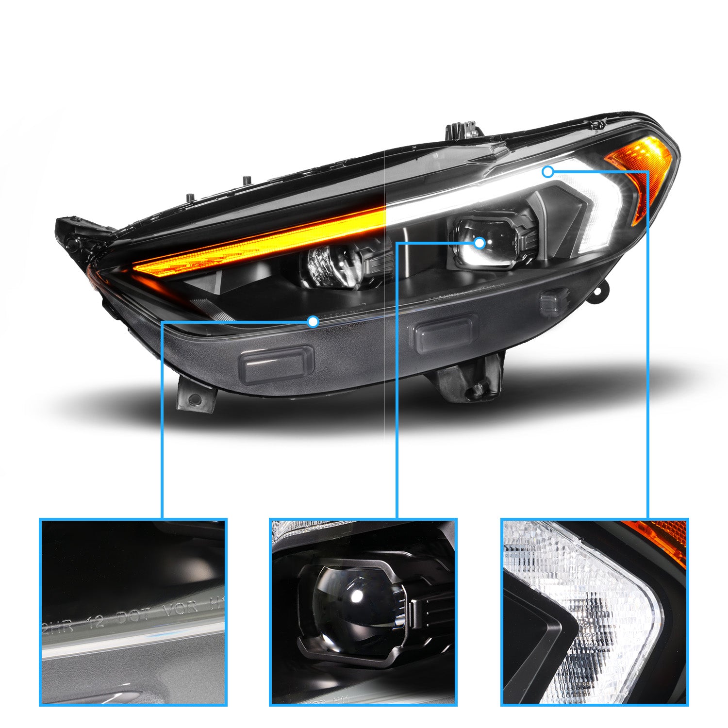 FORD FUSION 13-16 PROJECTOR SWITCHBACK HEADLIGHTS BLACK HOUSING CLEAR LENS