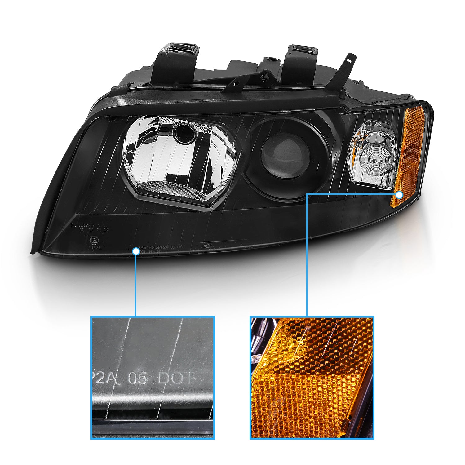 AUDI A4/S4 GEN2 02-05 HEADLIGHTS BLACK (HALOGEN TYPE)