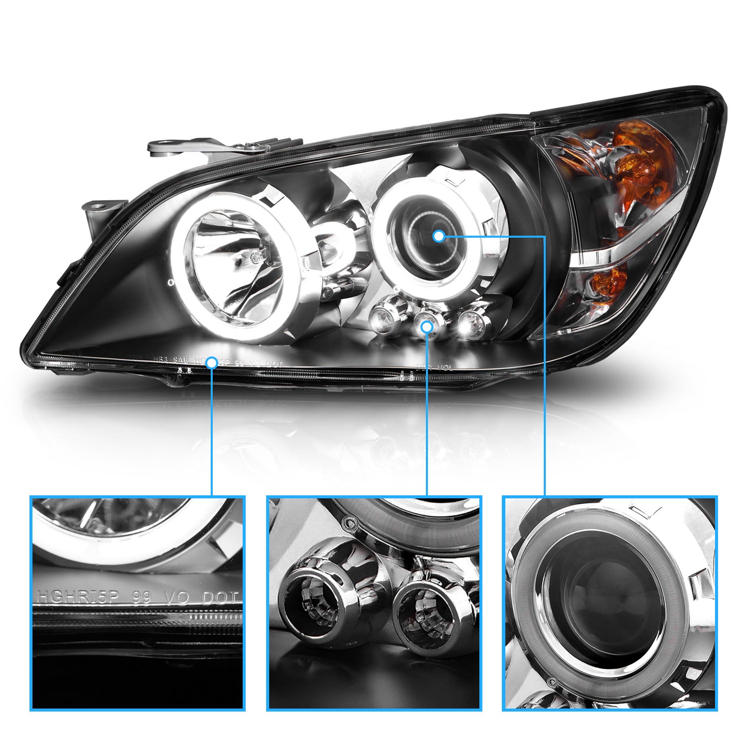 LEXUS IS 300 01-05 PROJECTOR HEADLIGHTS HALO BLACK CLEAR (RX HALO)