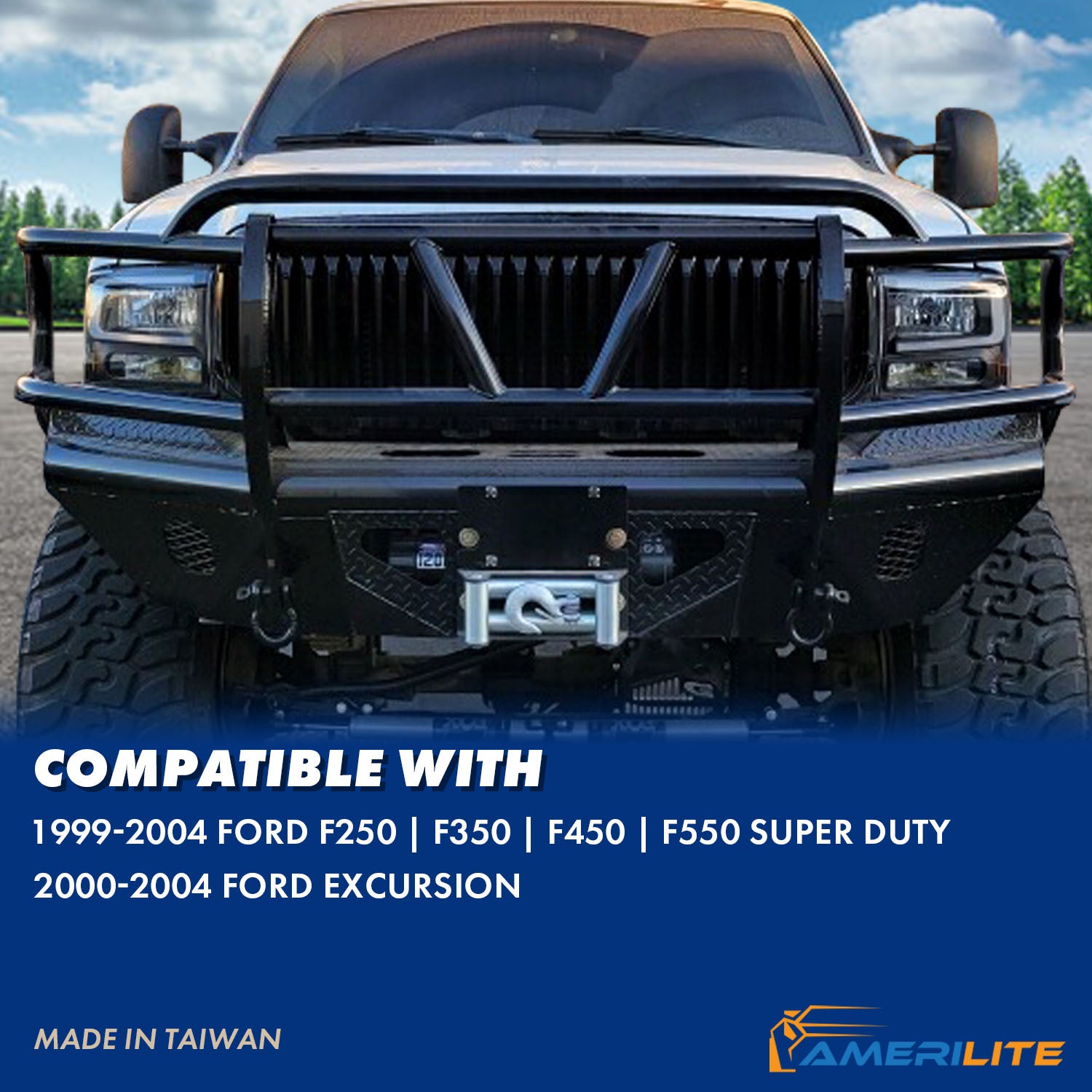 FORD EXCURSION 00-04/SUPER DUTY 99-04  HEADLIGHTS BLACK AMBER (W/ C LIGHT BAR)