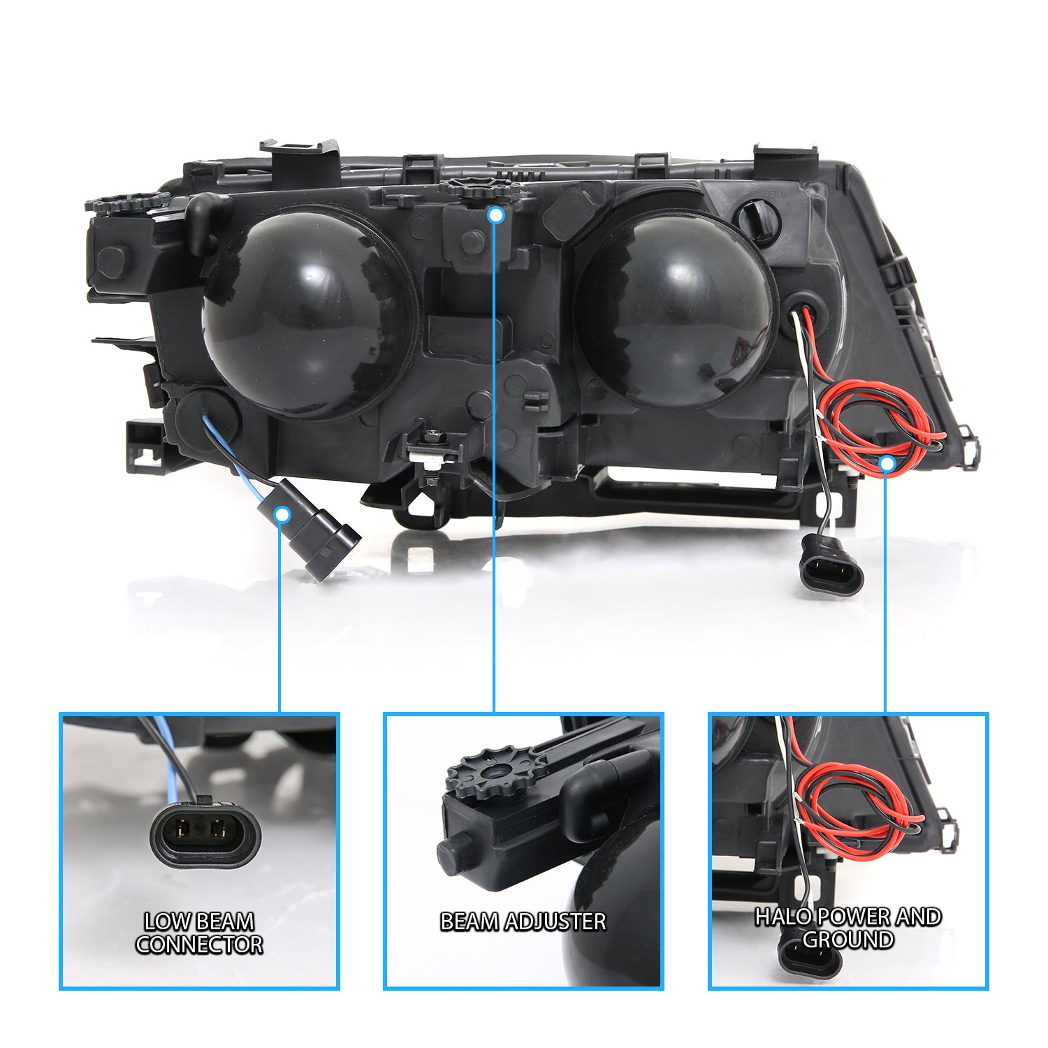 BMW 3 SERIES E46 99-01 4DR PROJECTOR HEADLIGHTS HALO BLACK CLEAR