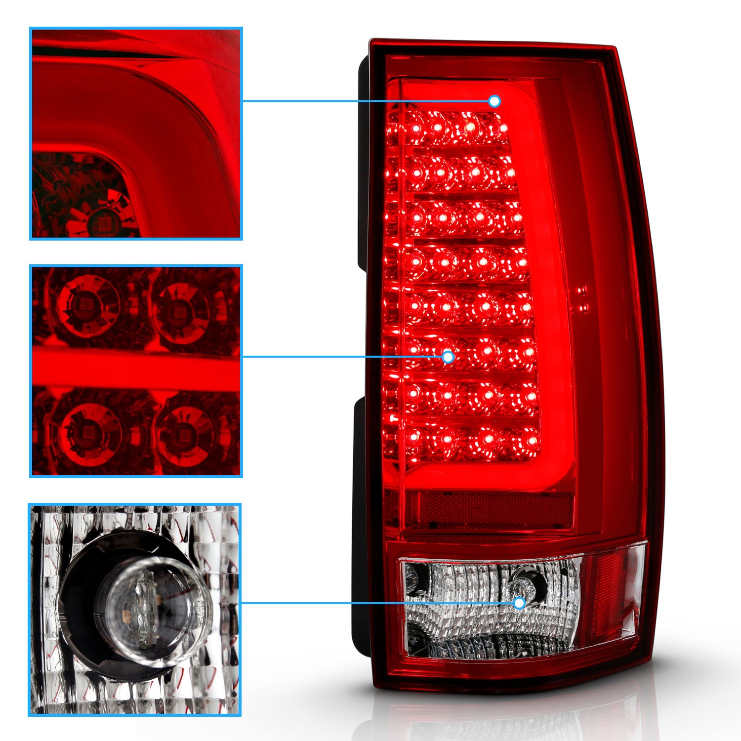 CHEVY TAHOE/SUBURBAN 07-14 LED TAIL LIGHTS RED/CLEAR W/ C LIGHT BAR
