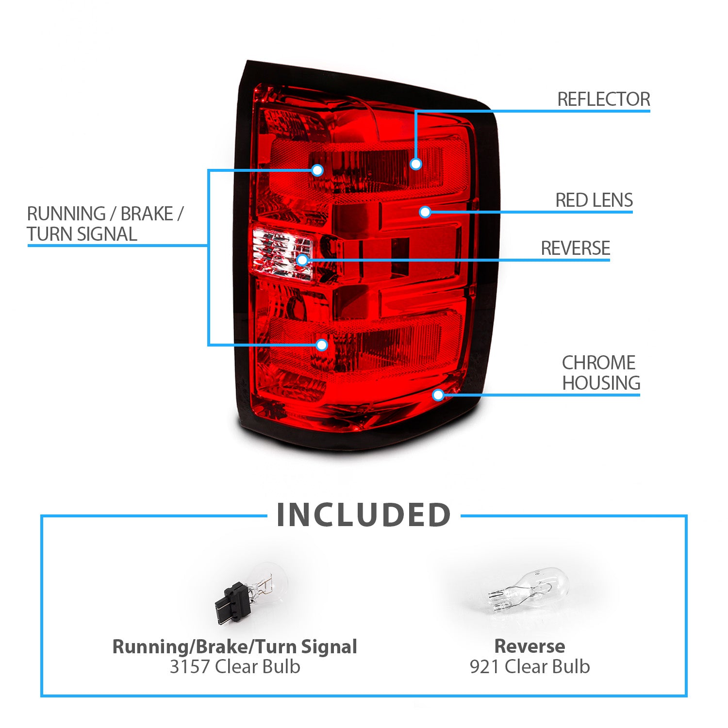 CHEVY SILVERADO 14-17 TAIL LIGHTS RED/CLEAR LENS (OE STYLE) (W/O WIRE)