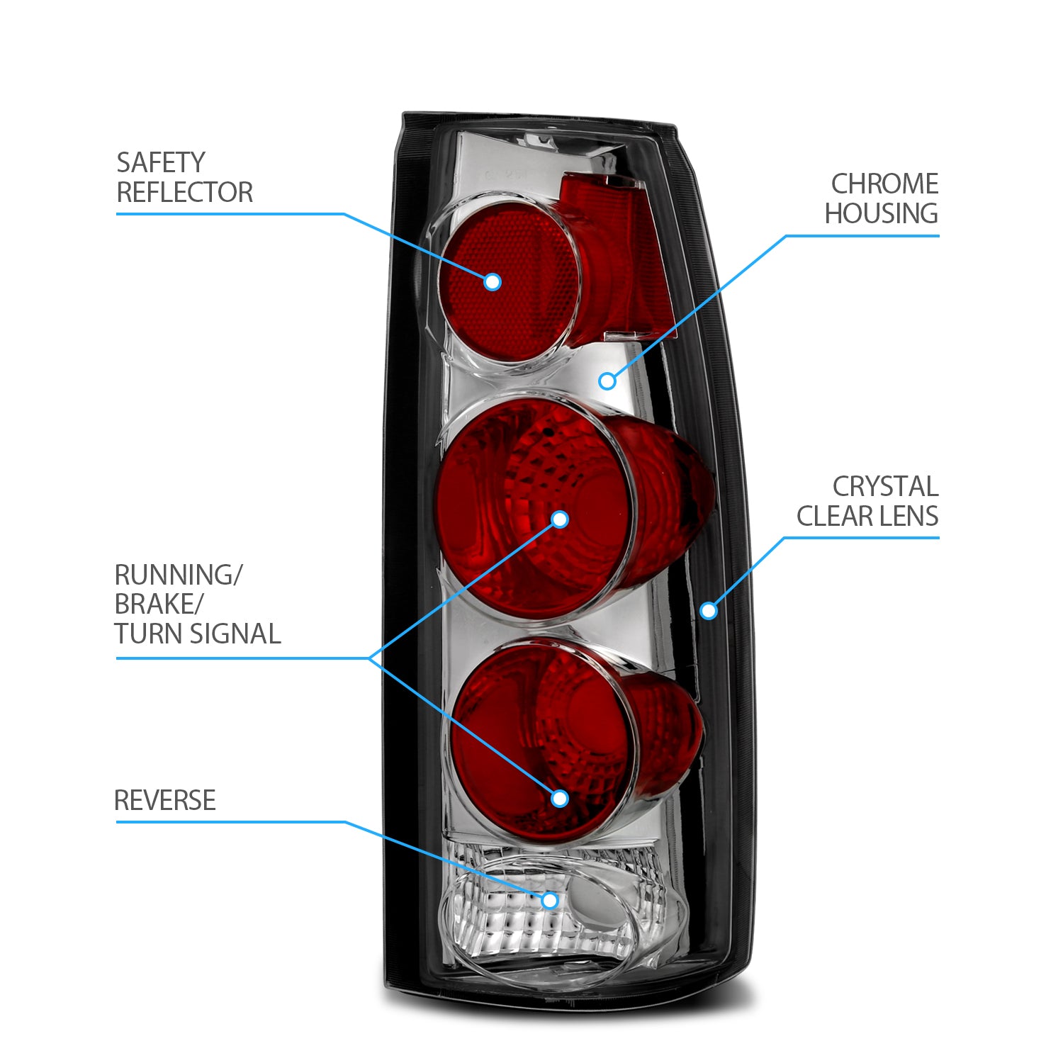 Chevy/GMC C/K 1500/2500/3500 88-99, SUBURBAN/YUKON 92-00, TAHOE 94-00, BLAZER 92-94, CADILLAC ESCALADE 99-00 TAIL LIGHTS 3D STYLE CHROME