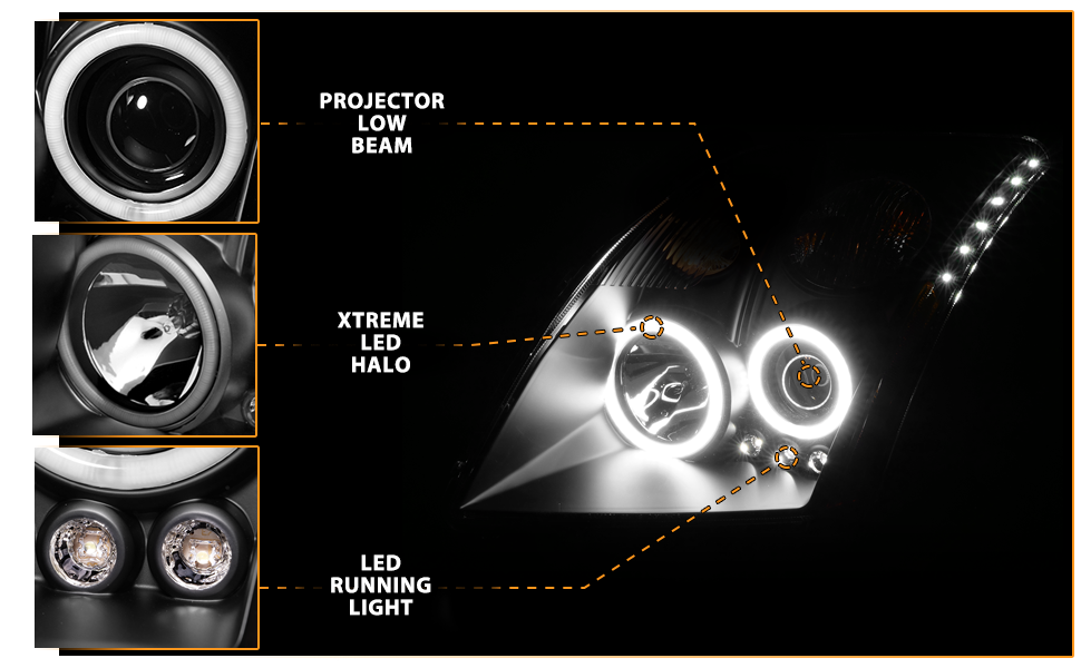 NISSAN SENTRA 07-09 PROJECTOR HEADLIGHTS HALO W/O CCFL BAR BLACK CLEAR AMBER (RX HALO)