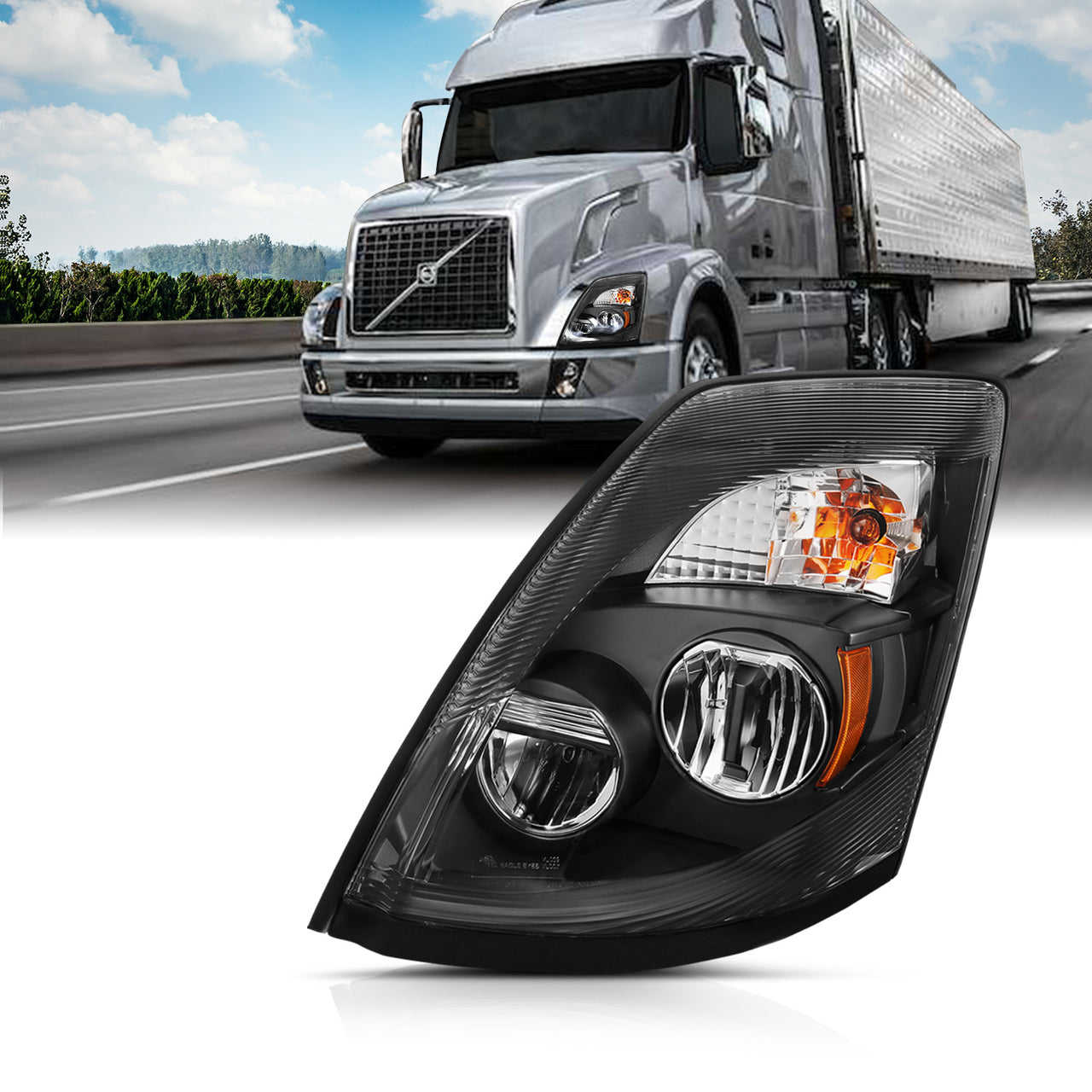 VOLVO VNX/VLN  15-16  LED H.L BLACK AMBER  (LEFT) (VNX 300,430, 630/VNL 300,430,630,670,730,780)