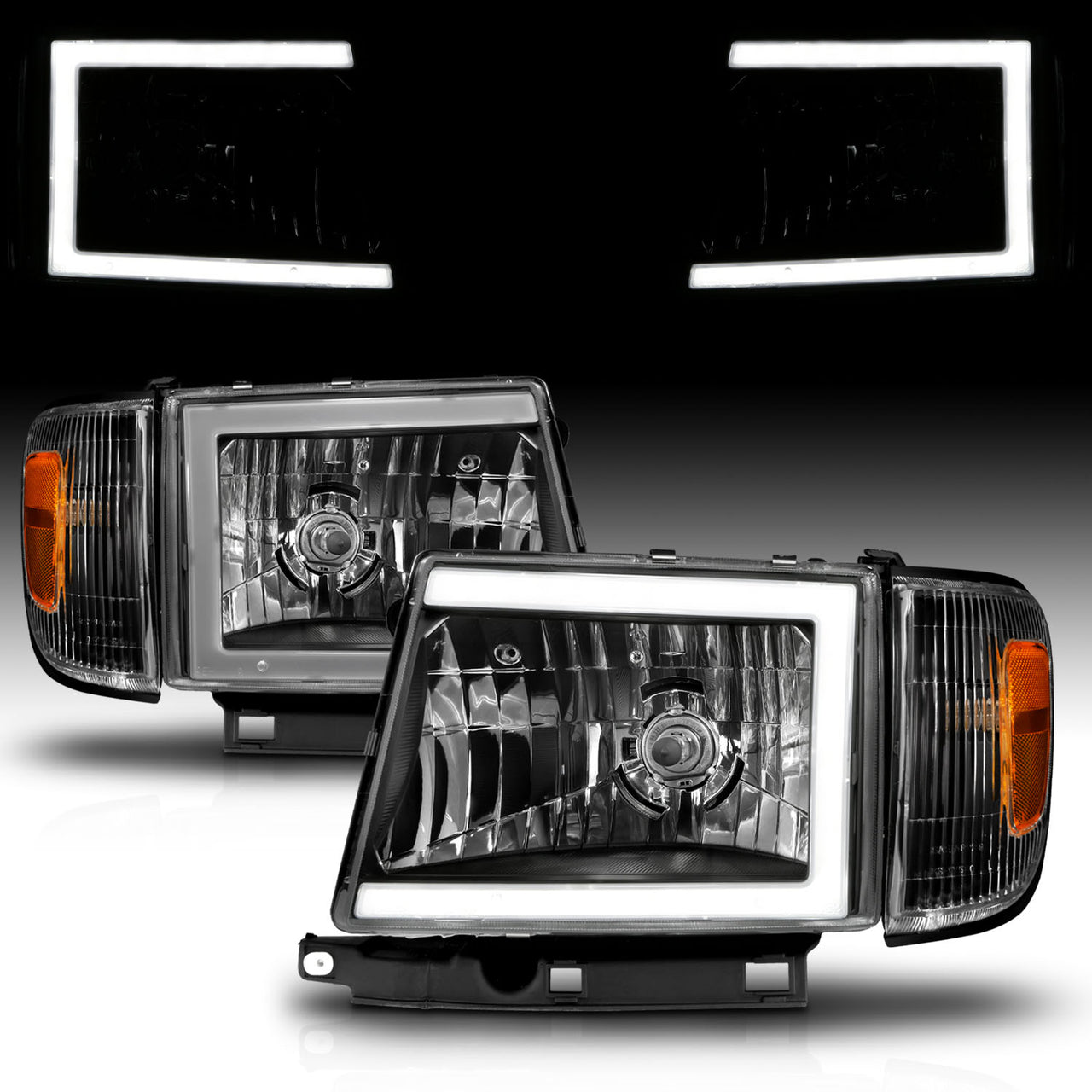 TOYOTA TACOMA 2WD (W/O PRERUNNER)   
 97-00 HEADLIGHTS BLACK (W/SIDE MARKERS)  (W/ C LIGHT BAR)