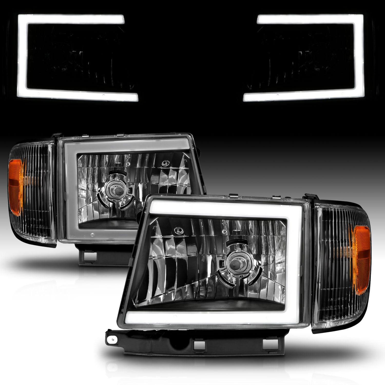 TOYOTA TACOMA 2WD (W/O PRERUNNER)   
 97-00 HEADLIGHTS BLACK (W/SIDE MARKERS)  (W/ C LIGHT BAR)