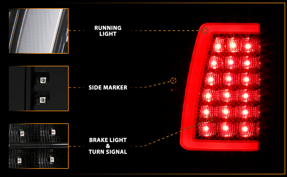 CHEVY SILVERADO 03-07 (1500/2500 SERIES 2003 & 1500/2500/3500 SRW SERIES LED TAIL LIGHTS BLACK HOUSING CLEAR LENS W/ C LIGHT BAR (3 HOLE)