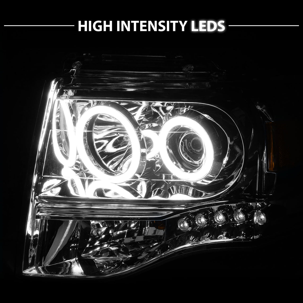 FORD EXPEDITION 07-08 PROJECTOR HEADLIGHTS CHROME CLEAR AMBER (RX HALO)