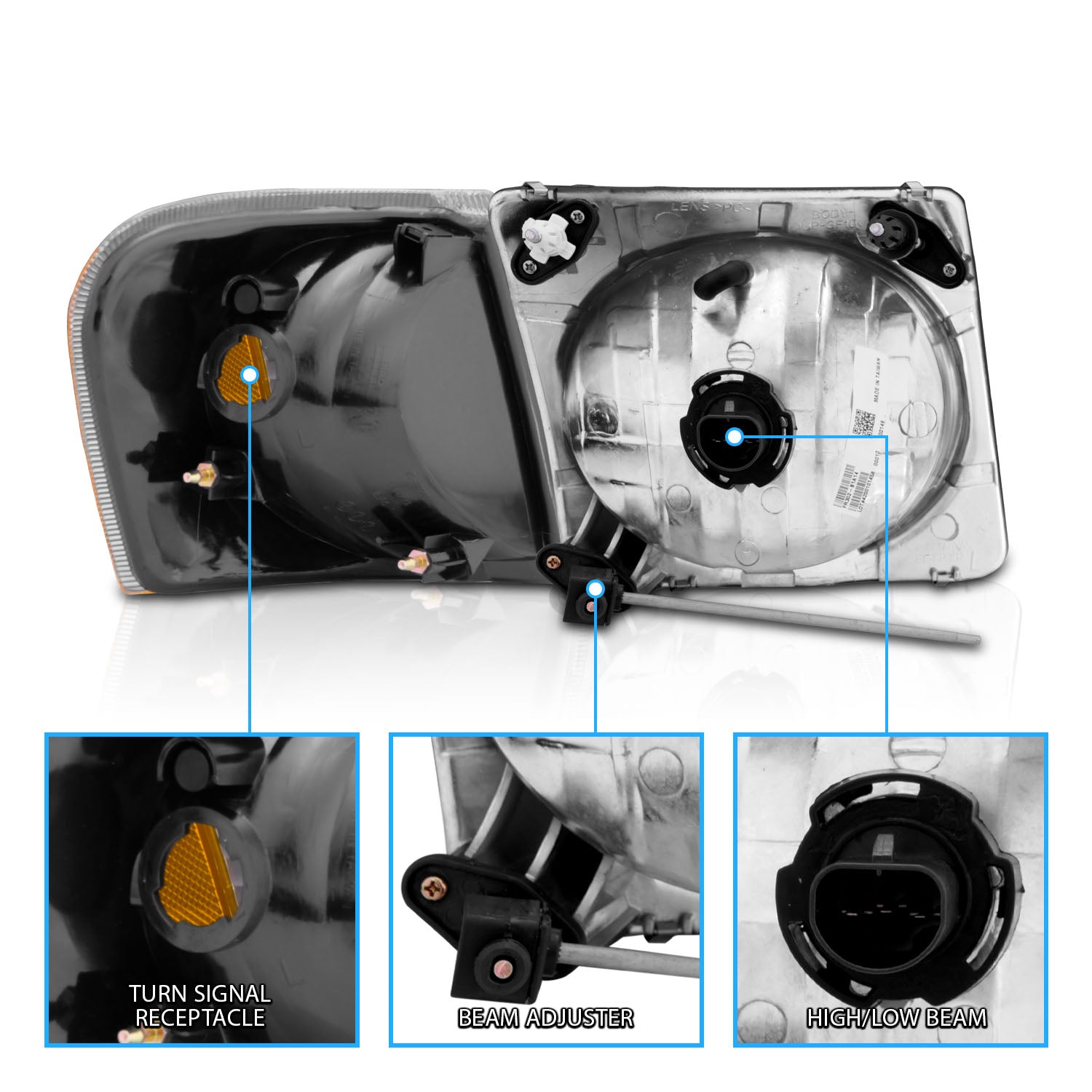 FORD EXPLORER SPORT TRAC 01-05 CRYSTAL HEADLIGHTS W/ CORNER LIGHTS BLACK AMBER