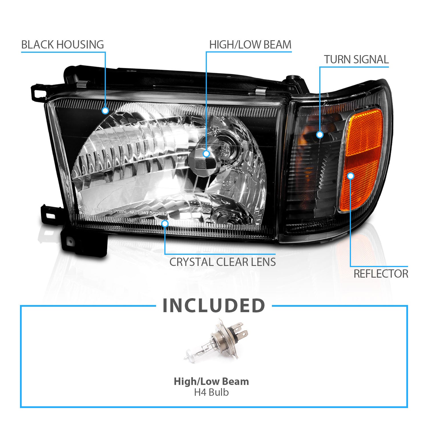 TOYOTA 4 RUNNER 99-02 HEADLIGHTS W/ CORNER LIGHTS BLACK AMBER