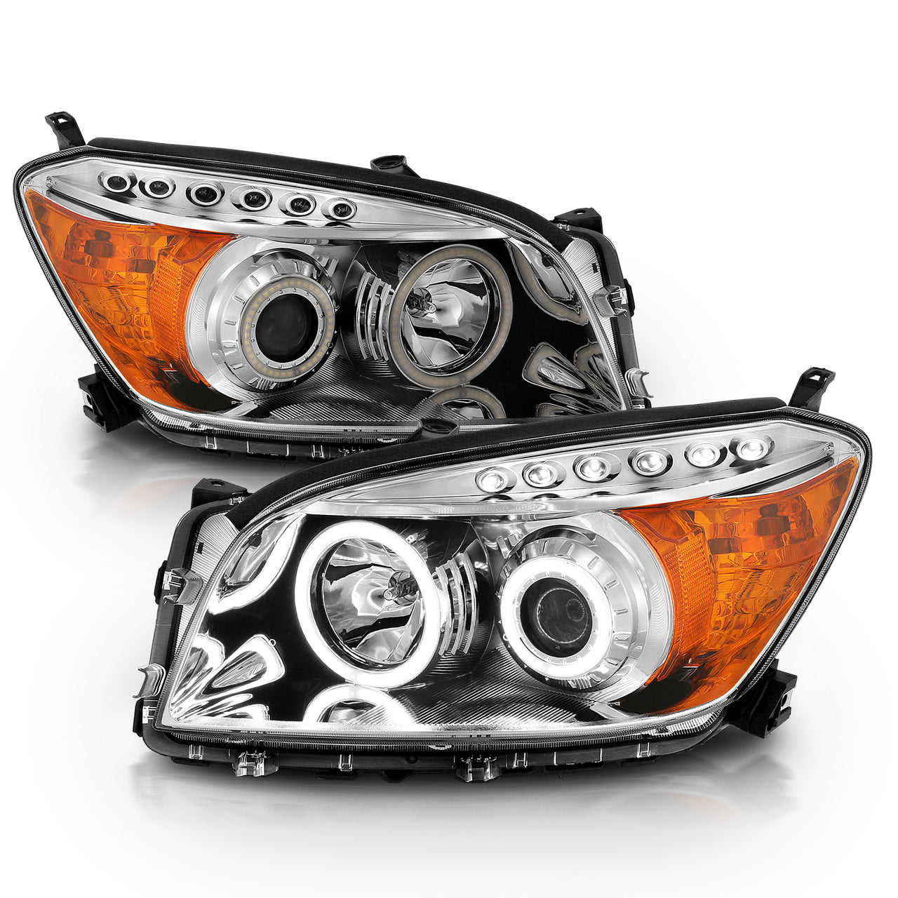 TOYOTA RAV-4 06-08 PROJECTOR HEADLIGHTS CHROME CLEAR AMBER (RX HALO)