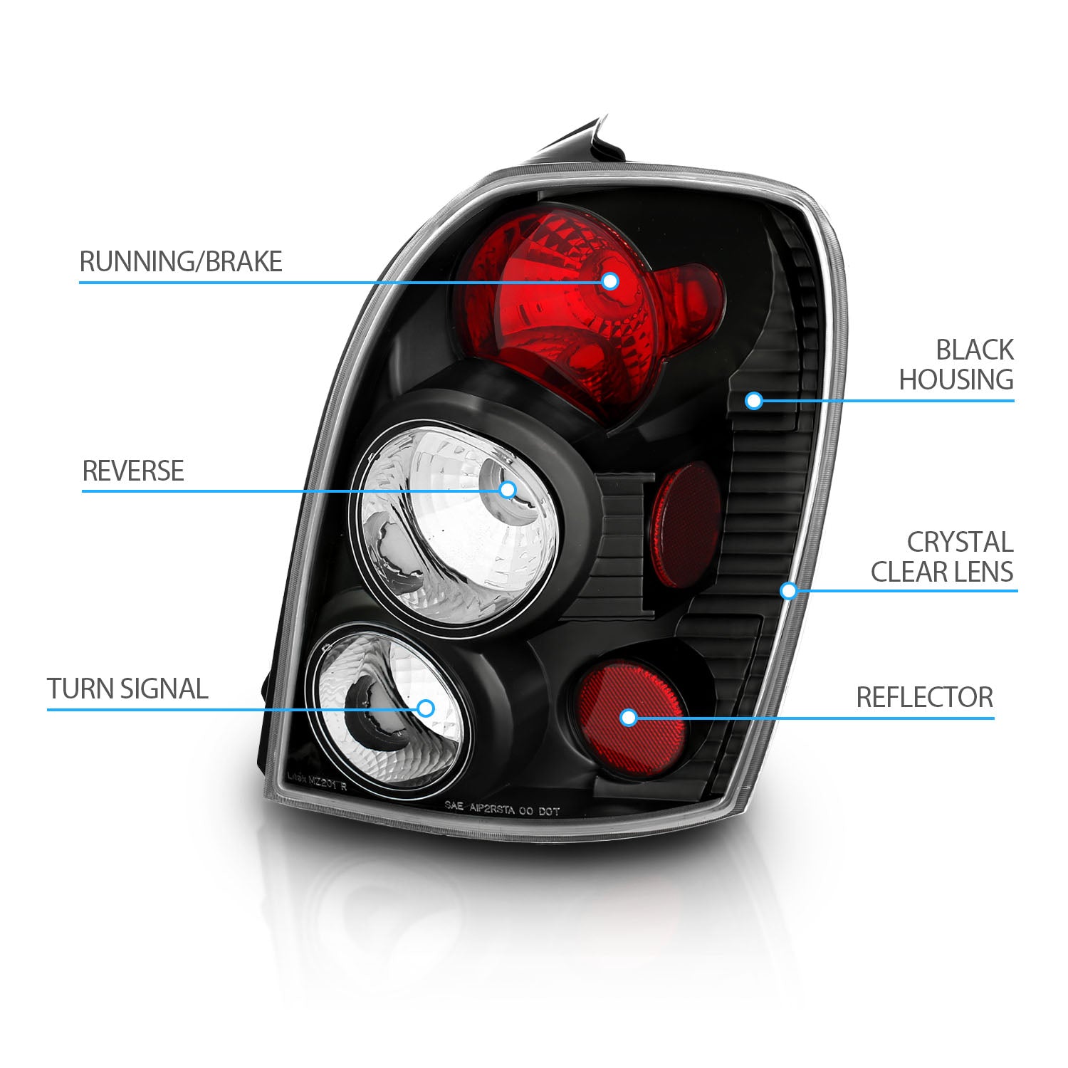 MAZDA PROTEGE 99-02 5DR TAIL LIGHTS BLACK
