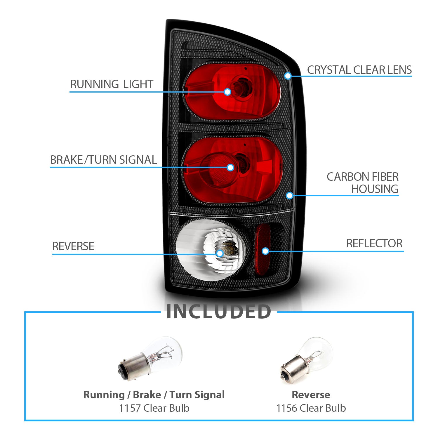 DODGE RAM 02-05 TAIL LIGHTS CARBON CRYSTAL LENS