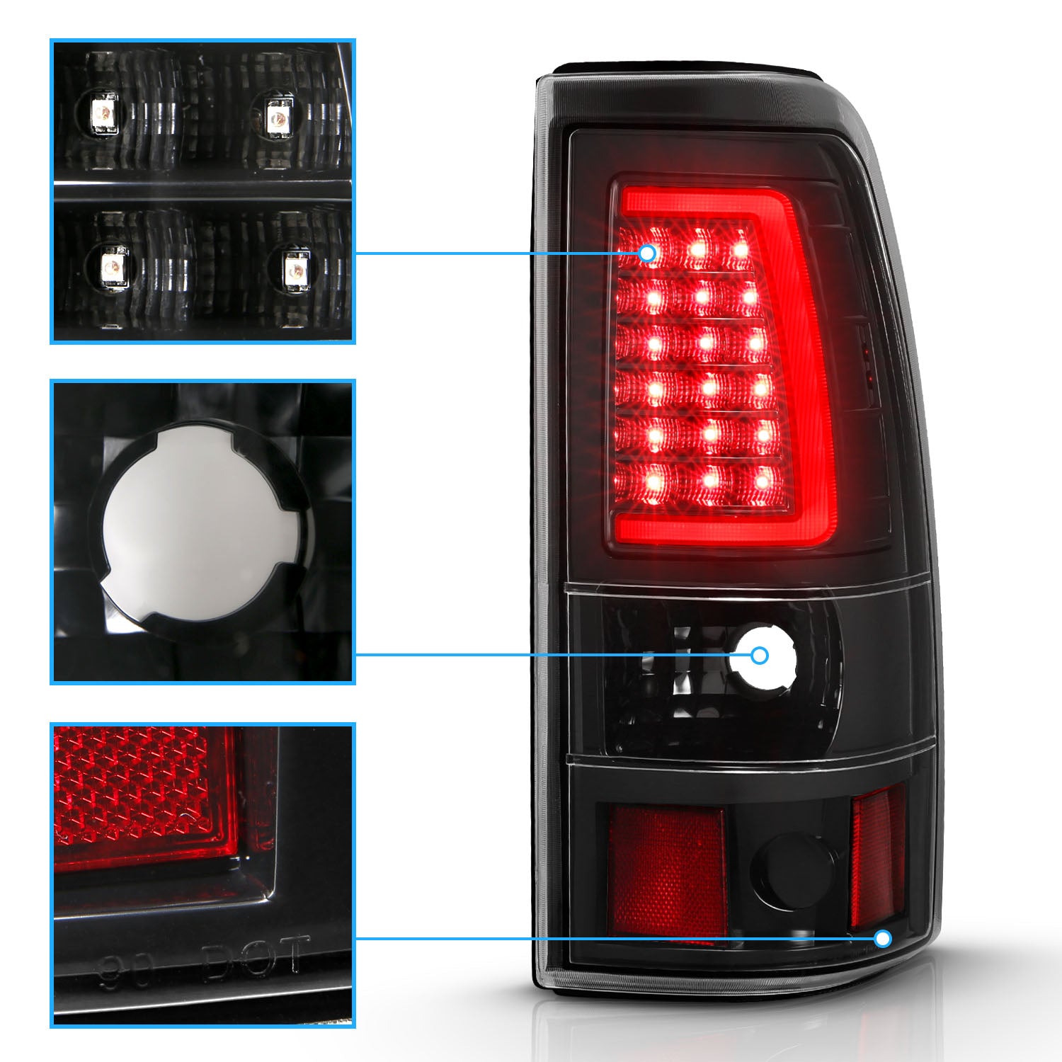 CHEVY SILVERADO 03-07 (1500/2500 SERIES 2003 & 1500/2500/3500 SRW SERIES LED TAIL LIGHTS BLACK HOUSING CLEAR LENS W/ C LIGHT BAR (3 HOLE)
