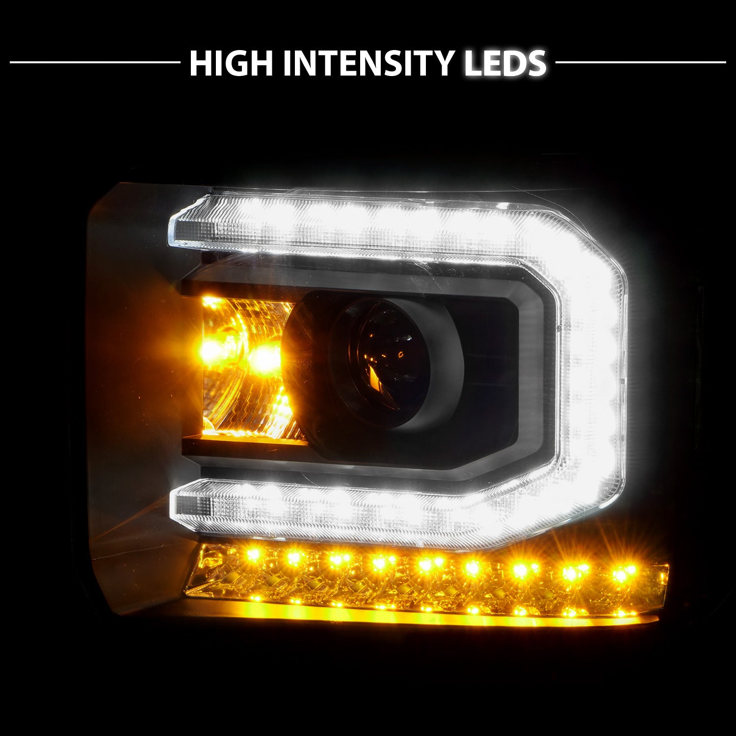 GMC SIERRA 1500 14-15/ 2500HD/3500HD 15-19 PROJECTOR  HEADLIGHTS LIGHT BAR BLACK  (HALOGEN TYPE MODEL W/ FACTORY DRL)