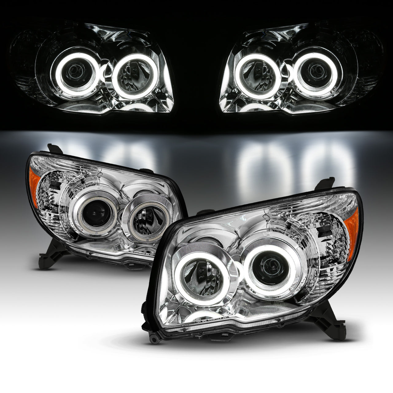 TOYOTA 4 RUNNER 06-09 PROJECTOR HEADLIGHTS CHROME CLEAR (RX HALO) AMBER