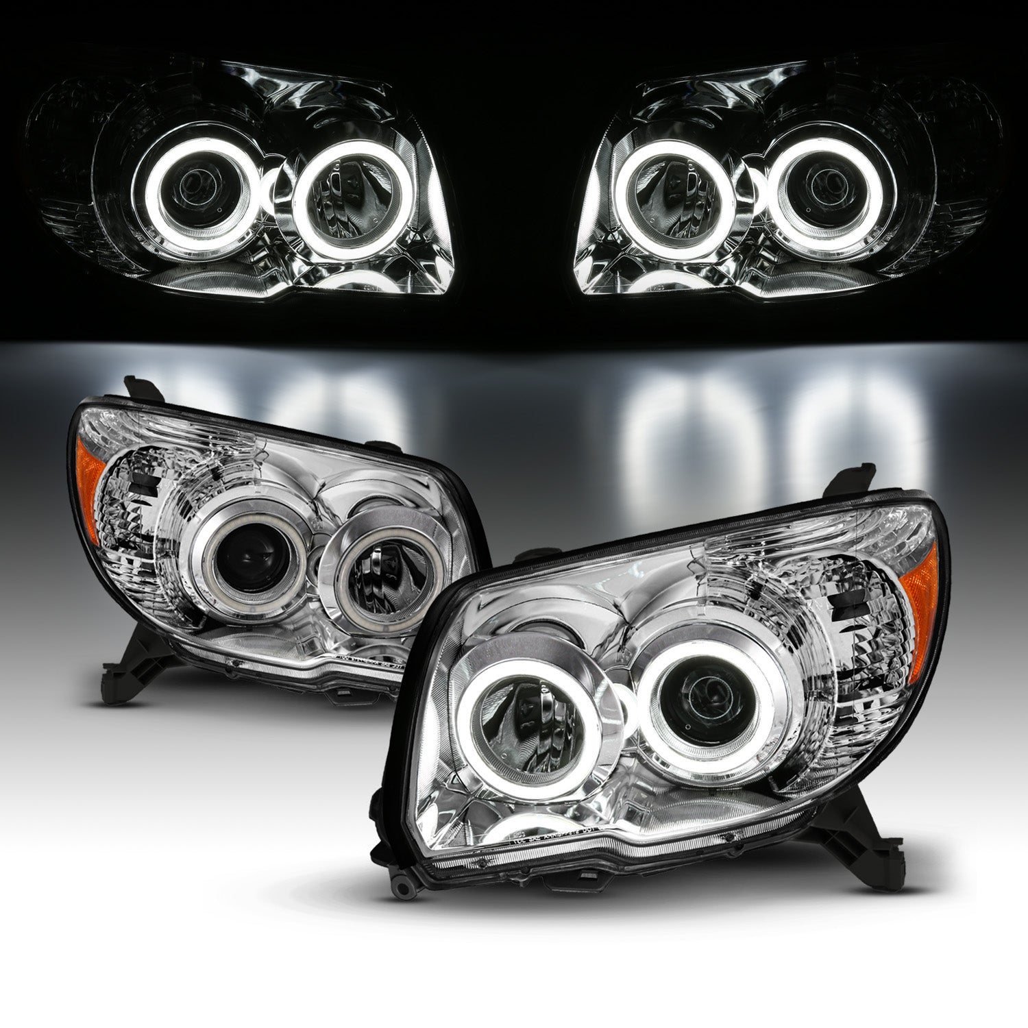 TOYOTA 4 RUNNER 06-09 PROJECTOR HEADLIGHTS CHROME CLEAR (RX HALO) AMBER