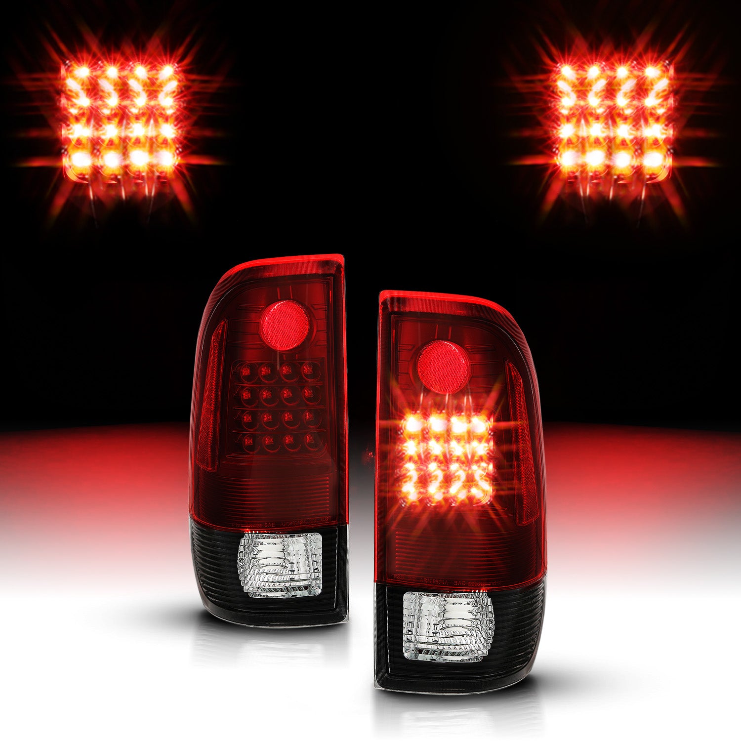 FORD F-150/F250 97-04 STYLESIDE/SUPER DUTY 99-07 LED TAILLIGHTS  BLACK HOUSING RED LENS  REFLECTOR