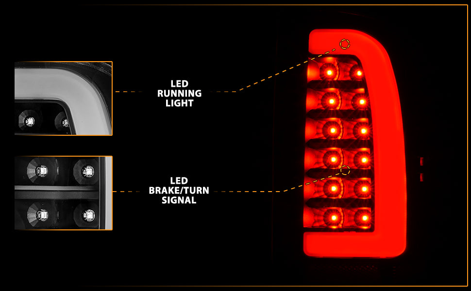 TOYOTA TACOMA 95-00 LED TAIL LIGHTS BLACK HOUSING CLEAR LENS W/ C LIGHT BAR