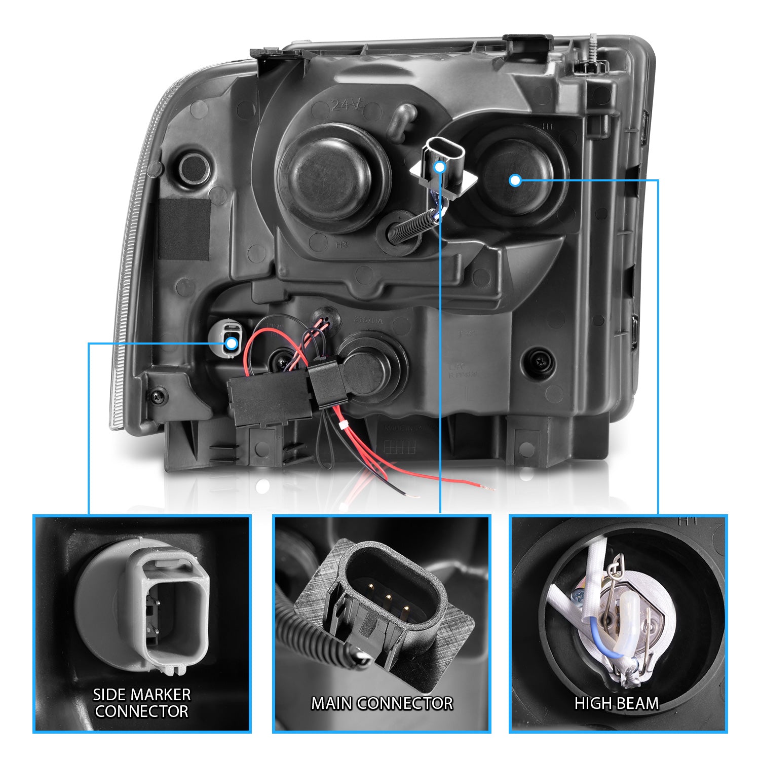 FORD F-250/350/450/550 SUPERDUTY 05-07/EXCURSION 2005 PROJECTOR HEADLIGHTS BLACK CLEAR W/ LED STRIP (SMD LED) 1PC