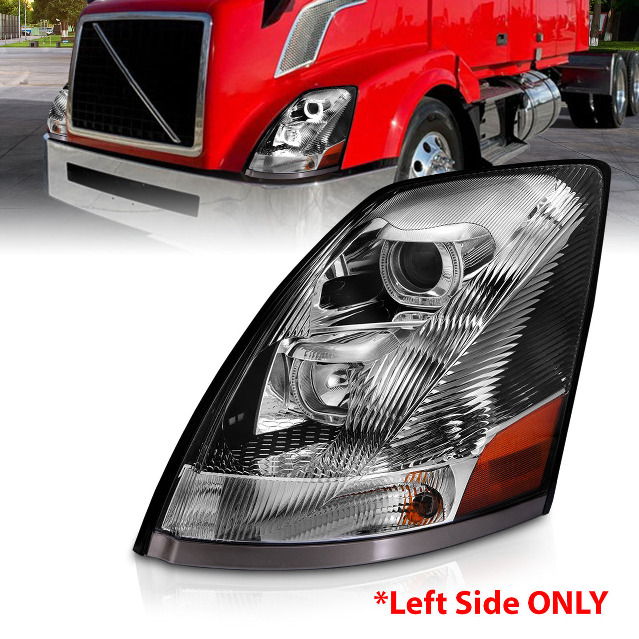 VOLVO VN/VNL SERIES 04-15 PROJECTOR U BAR STYLE H.L CHROME AMBER REFLECTOR (LEFT)