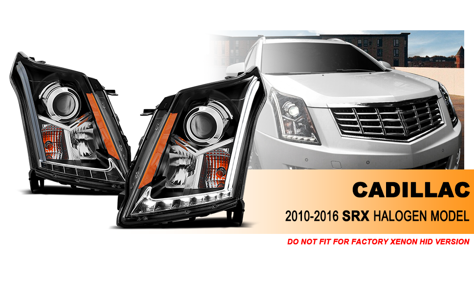 CADILLAC SRX 10-12 PROJECTOR LIGHT BAR STYLE HEADLIGHTS BLACK CLEAR AMBER