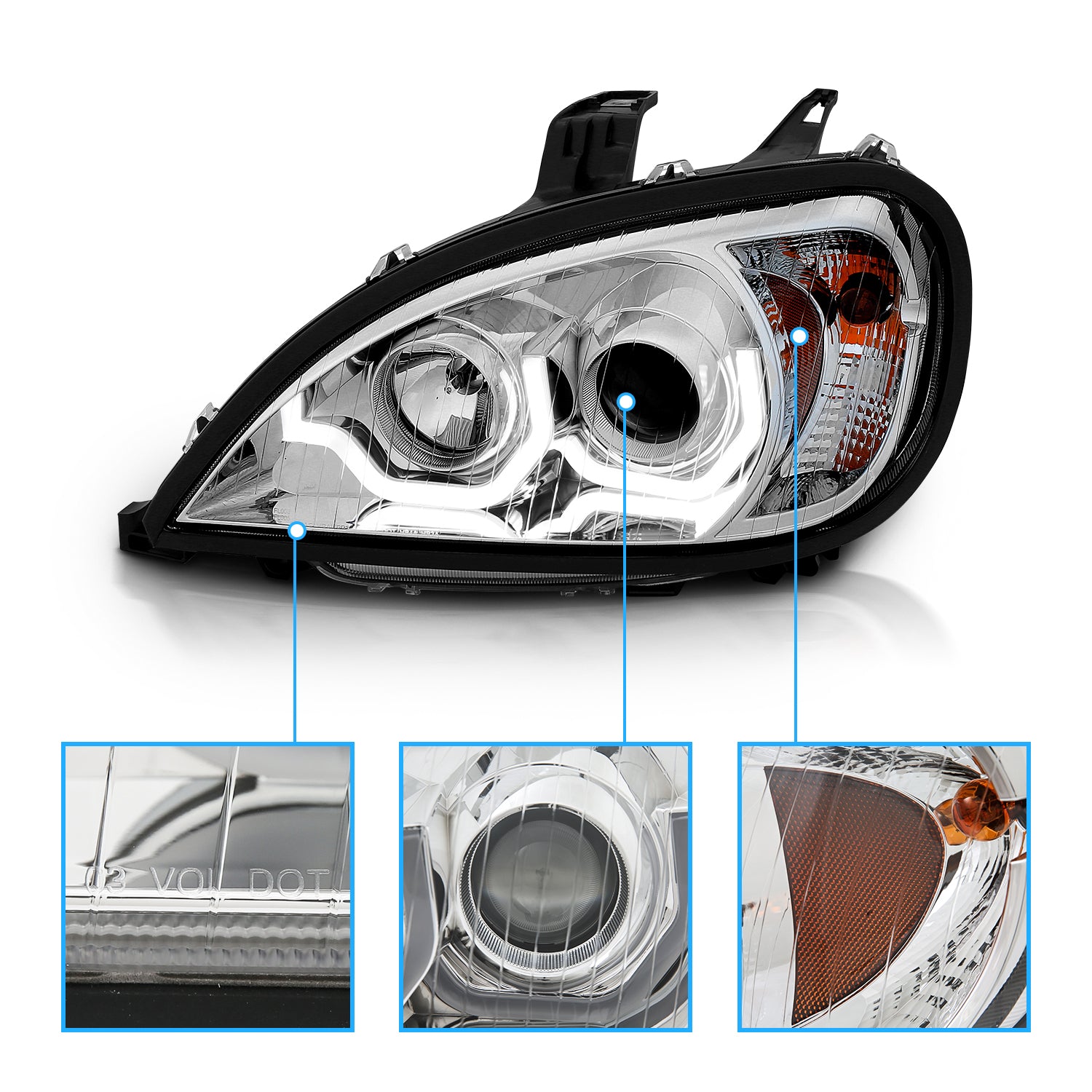 FREIGHTLINER COLUMBIA 04-15 PROJECTOR PLANK STYLE H.L CHROME AMBER REFLECTOR