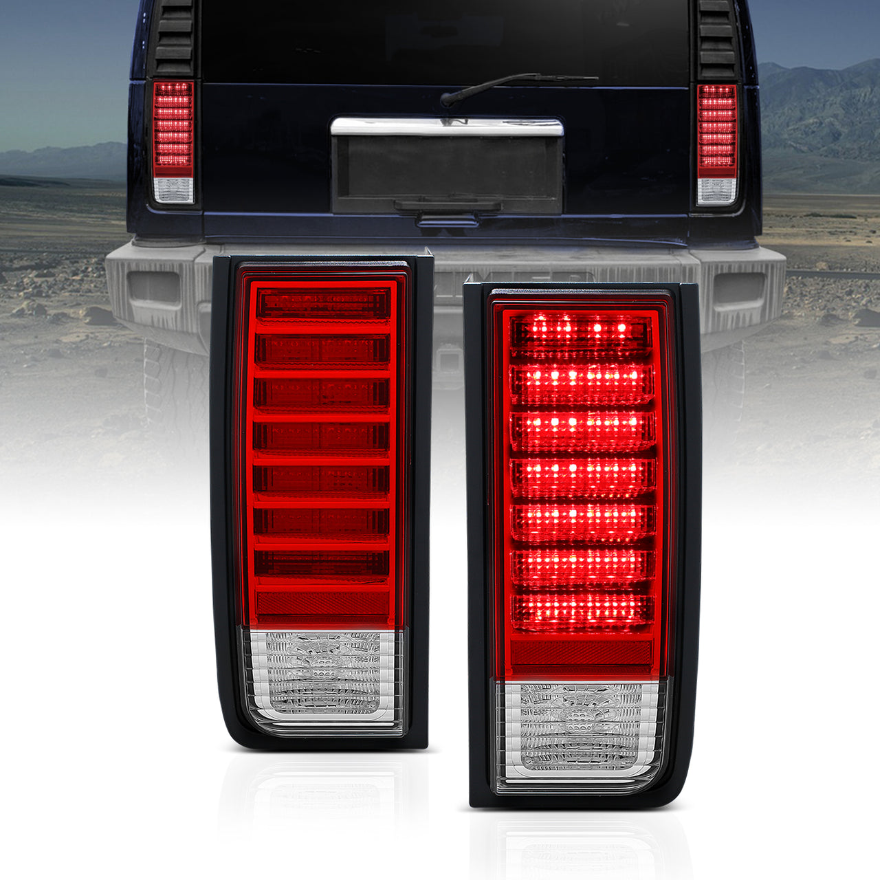 GMC HUMMER H2 SUV 03-09 LED TAIL LIGHTS RED/CLEAR
