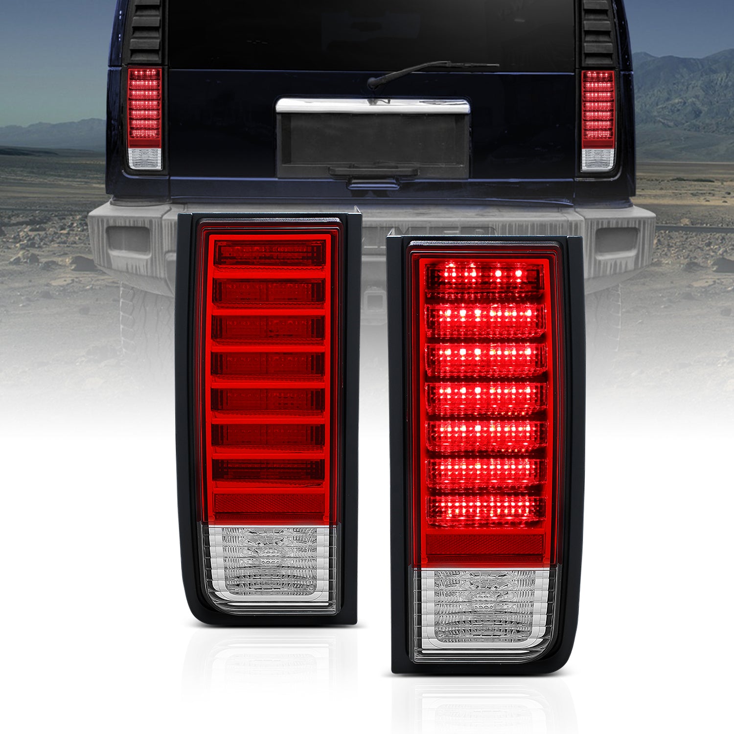 GMC HUMMER H2 SUV 03-09 LED TAIL LIGHTS RED/CLEAR
