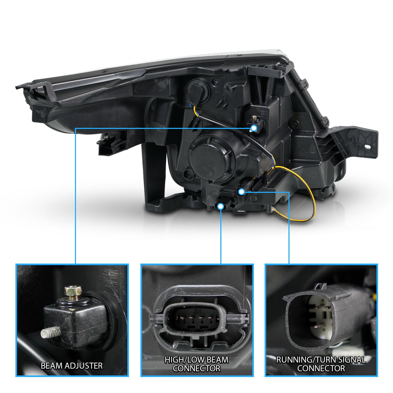 FORD EXPLORER 11-15 (13-15 BASE, XLT, LIMITED) PROJECTOR LIGHT BAR STYLE HEADLIGHTS BLACK AMBER