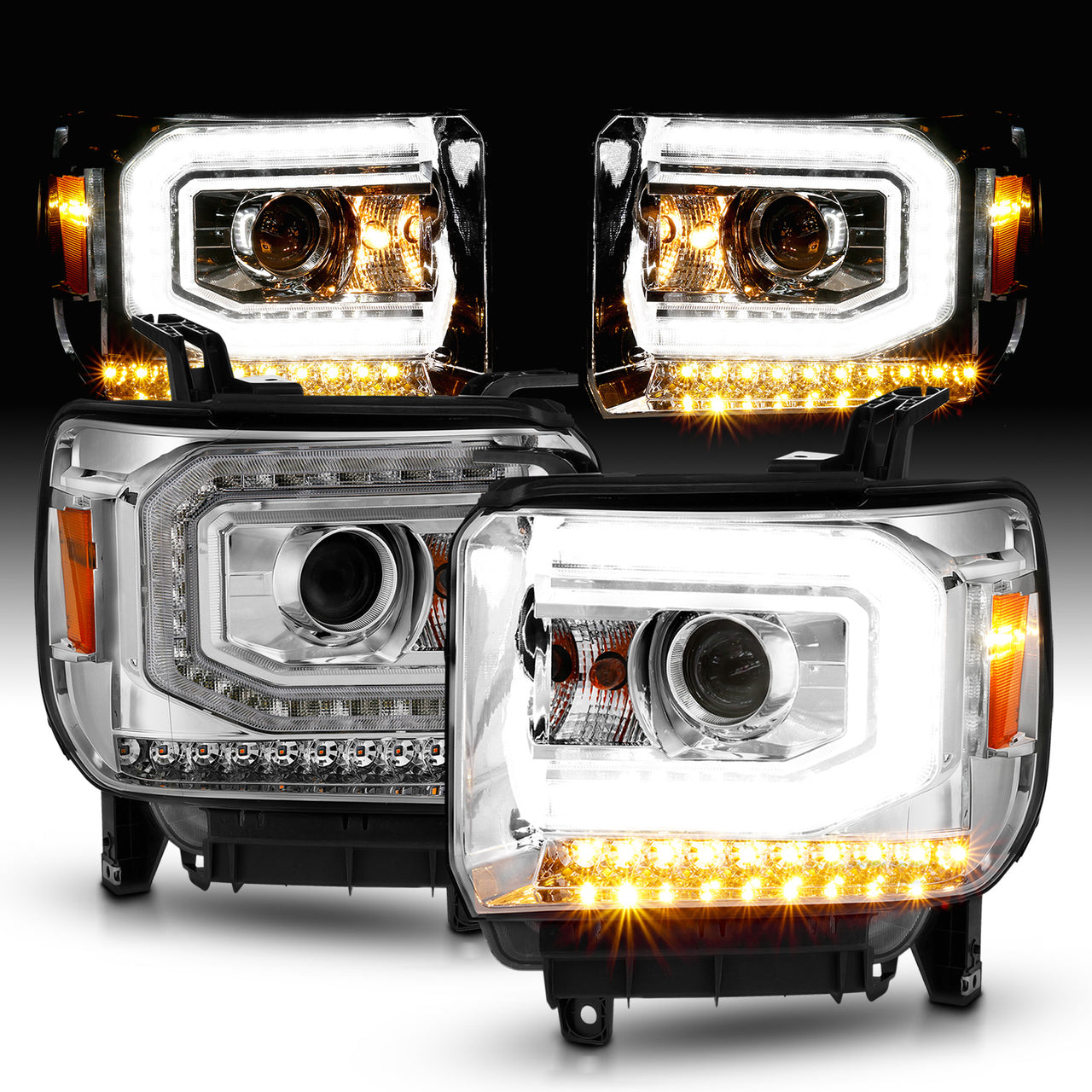 GMC SIERRA 1500 14-15/ 2500HD/3500HD 15-19 PROJECTOR嚙?HEADLIGHTS LIGHT BAR CHROME嚙?HALOGEN TYPE MODEL W/ FACTORY DRL)