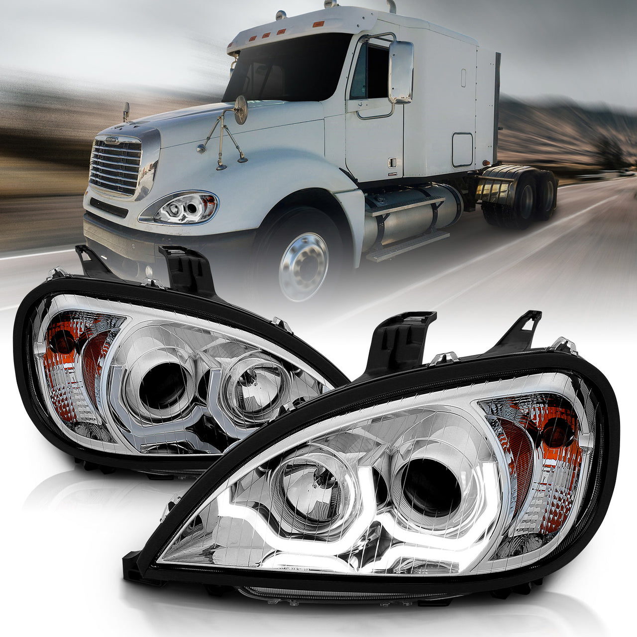 FREIGHTLINER COLUMBIA 04-15 PROJECTOR PLANK STYLE H.L CHROME AMBER REFLECTOR