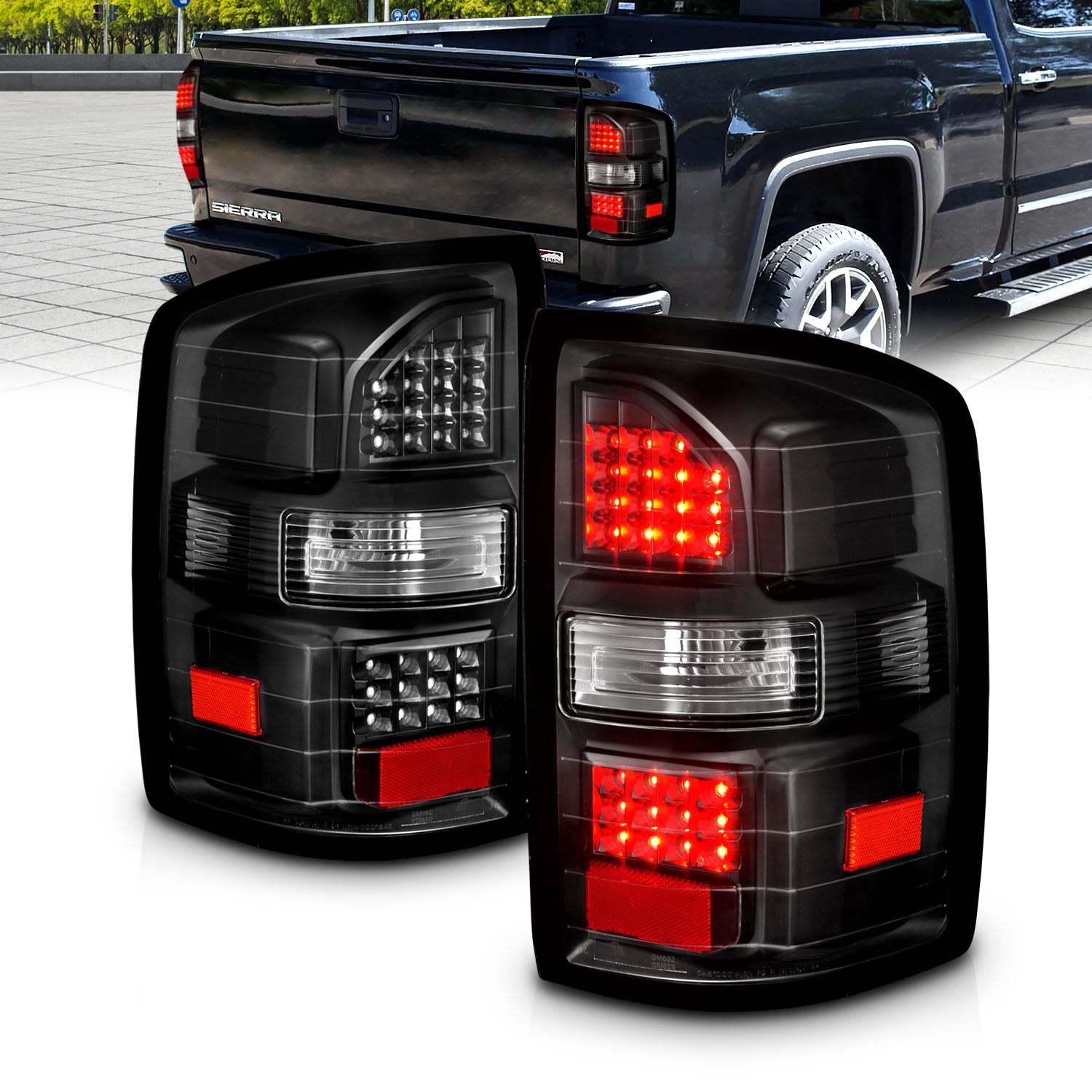 GMC SIERRA 14-18 LED TAIL LIGHTS BLACK  (NON-OEM LED ONLY)