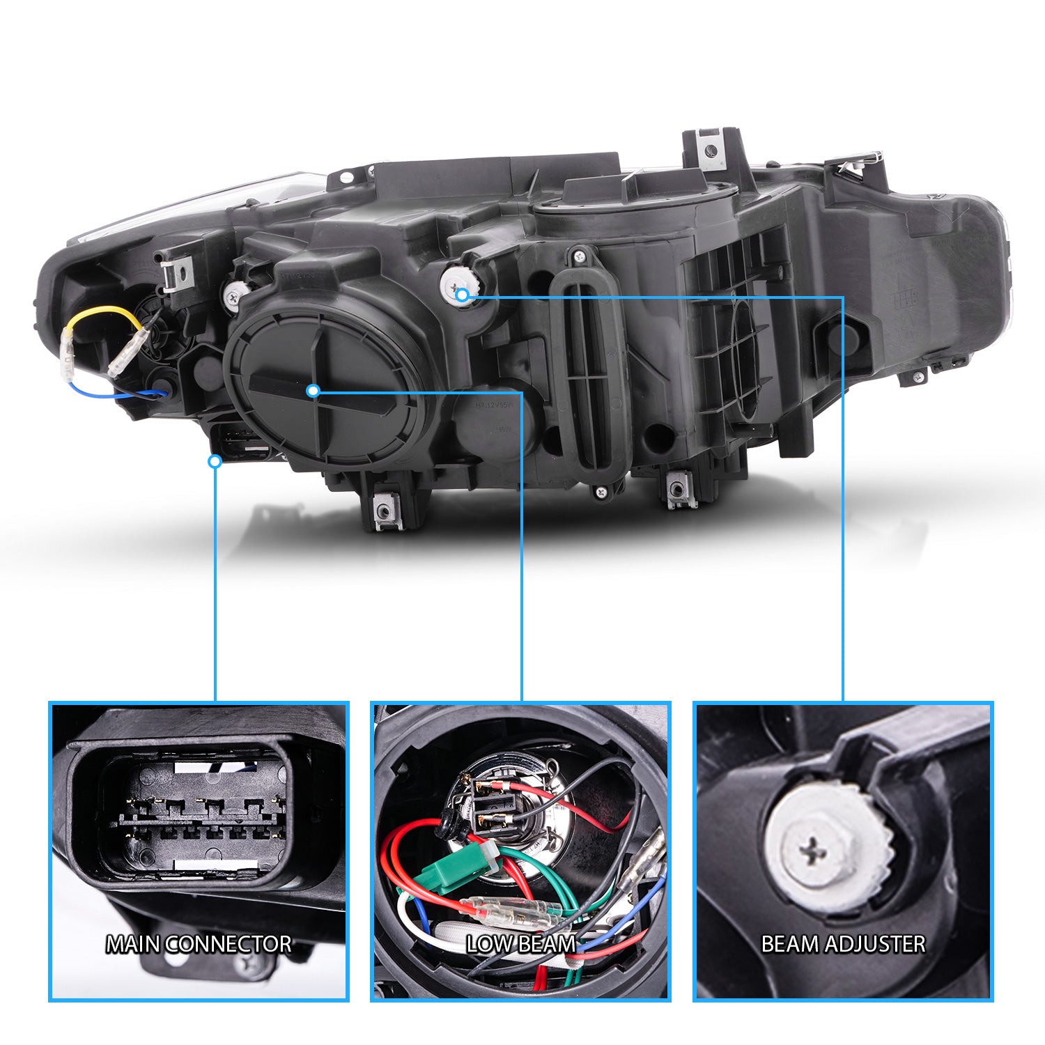 BMW 3 SERIES F30 12-14 4DR PROJECTOR U-BAR STYLE HEADLIGHTS HALO BLACK CLEAR (ONLY FITS W/O MOTOR VERSION)