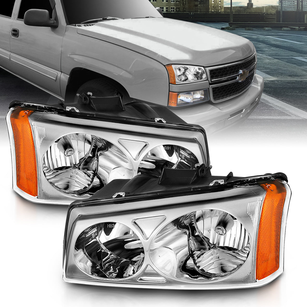 CHEVY SILVERADO 03-06 CRYSTAL HEADLIGHTS CLEAR AMBER