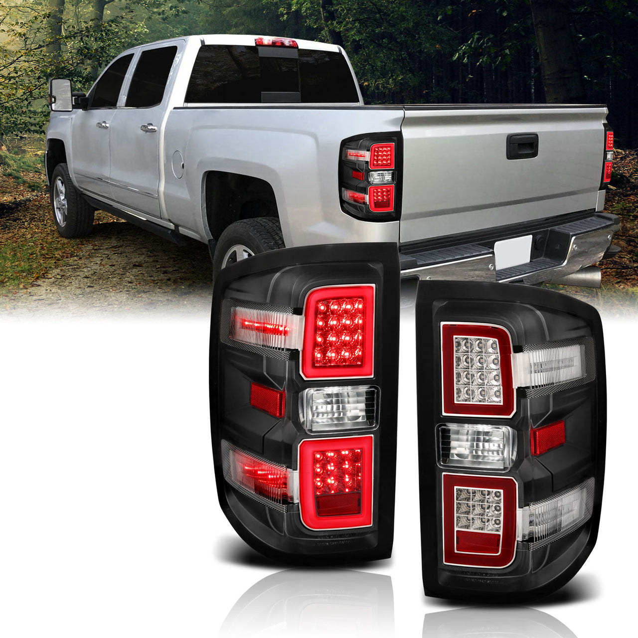 CHEVY SILVERADO 14-17 LED TAIL LIGHTS G4 BLACK HOUSING CLEAR LENS